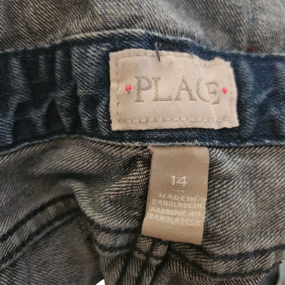 Children's Place Kids Blue Denim Overalls Shorts Sz 14 - Picture 3 of 3